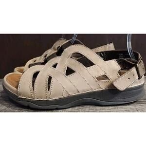 Barefoot Freedom Sandals Womens 6.5 Wide Sandy Elastic Ankle Buckle Tan Leather